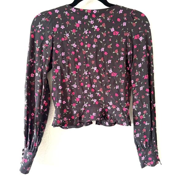 For Love & Lemons Pink & Black Isabella Ruched V Neck Top Size XS - Picture 3 of 8